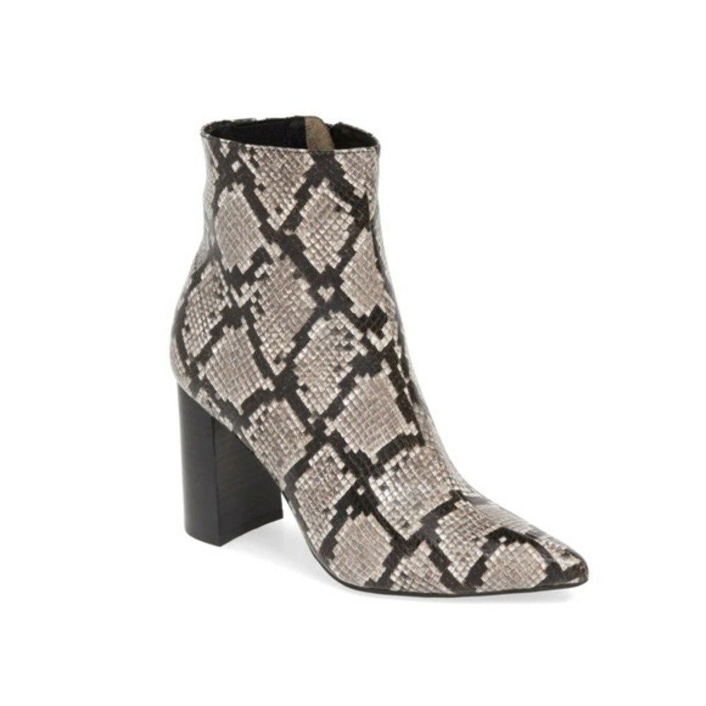Jeffrey Campbell Raven Grey Snakeskin Embossed Leather Block Heel Booties 9.5M